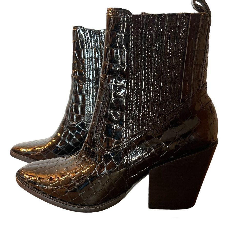 AQUA Womens Black Crocodile Embossed Leather Boots Booties Heels Sz 6.5 western